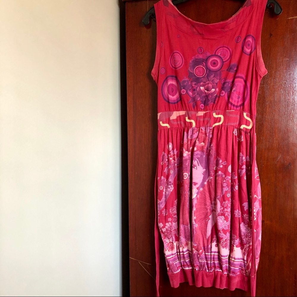 Desigual Bubble Cut Cinch-Waist Magenta Dress